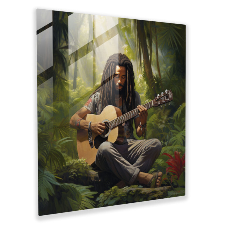 Bob Marley Glass Print - Tropical Forest Harmony - Bob Marley, Home Decoration, Glass Art, Glass Wall Art