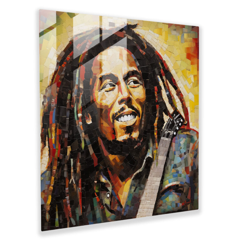 Bob Marley Mosaic Glass Print - Bob Marley, Bob Marley, Iconic Images, Glass Wall Art