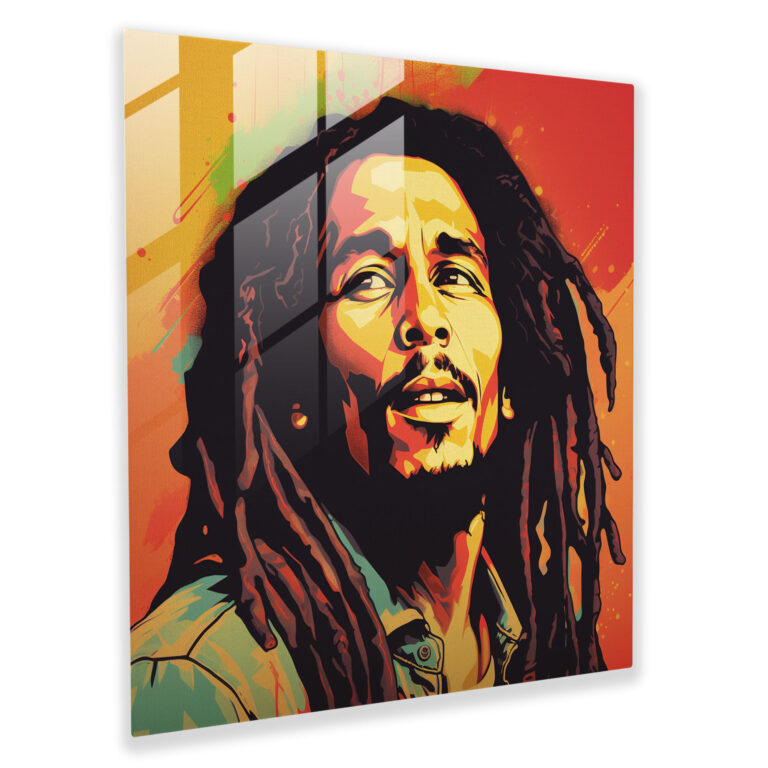 Retro Bob Marley Glass Print - Bob Marley, Home Decoration, Glass Print, Psychedelic Colors