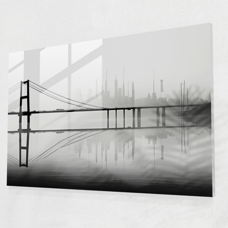 Monochromatic Elegance Glass Print - Bosphorus Bridge, Glass Print, Home Decoration, Monochromatic