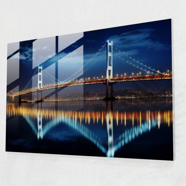 Nighttime Glass Print Of Bosphorus Bridge - Bosphorus Bridge, Glass Wall Art, Modern Art, Glass Print