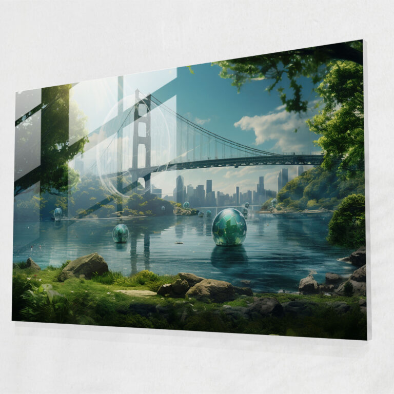 Nature-Inspired Bosphorus Bridge Glass Wall Art - Bosphorus Bridge, Serene, Bosphorus Bridge, Greenery