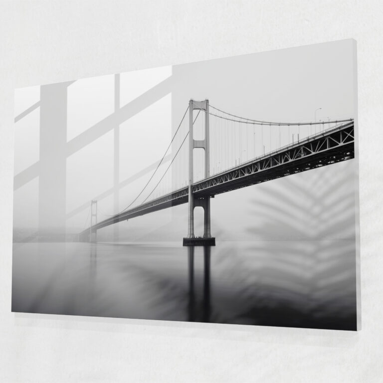 Bosphorus Bridge Glass Print - Bosphorus Bridge, Architectural Beauty, Minimalist Black And White Photograph, Home Decoration