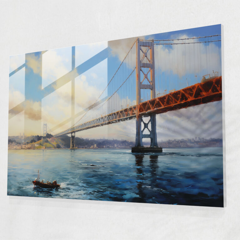 Bosphorus Bridge Glass Wall Art - Bosphorus Bridge, Home Decoration, Realistic Oil Painting, Majestic Glory