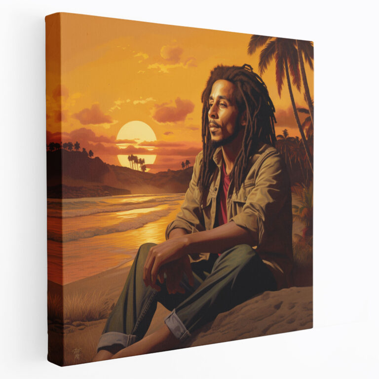Bob Marley Canvas Print - Tropical Sunset Wall Decoration - Bob Marley, Bob Marley, Canvas Print, Palm Trees