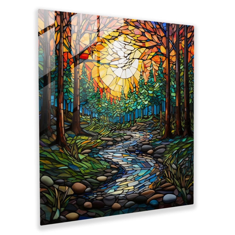 Bohemian Forest Glass Print - Bohemian, Stained Glass Mosaic, Modern Art, Wall Decoration