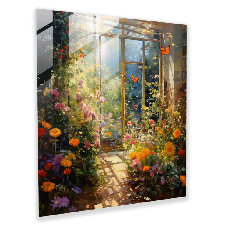 Bohemian Garden Glass Print - Bohemian, Impressionist Painting, Flowers And Butterflies, Glass Print