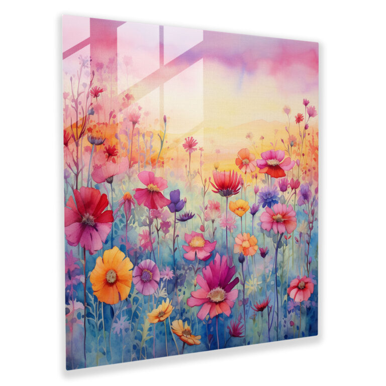 Bohemian Watercolor Flower Field Glass Print - Bohemian, Glass Print, Modern Art, Bohemian