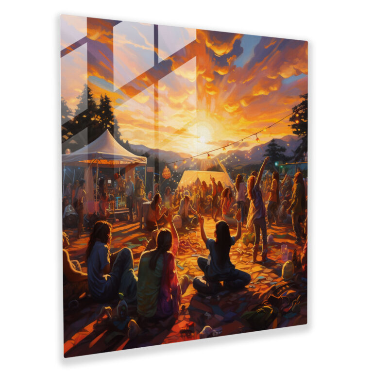 Bohemian Outdoor Music Festival Glass Print - Bohemian, Glass Art, Home Decoration, Oil Painting