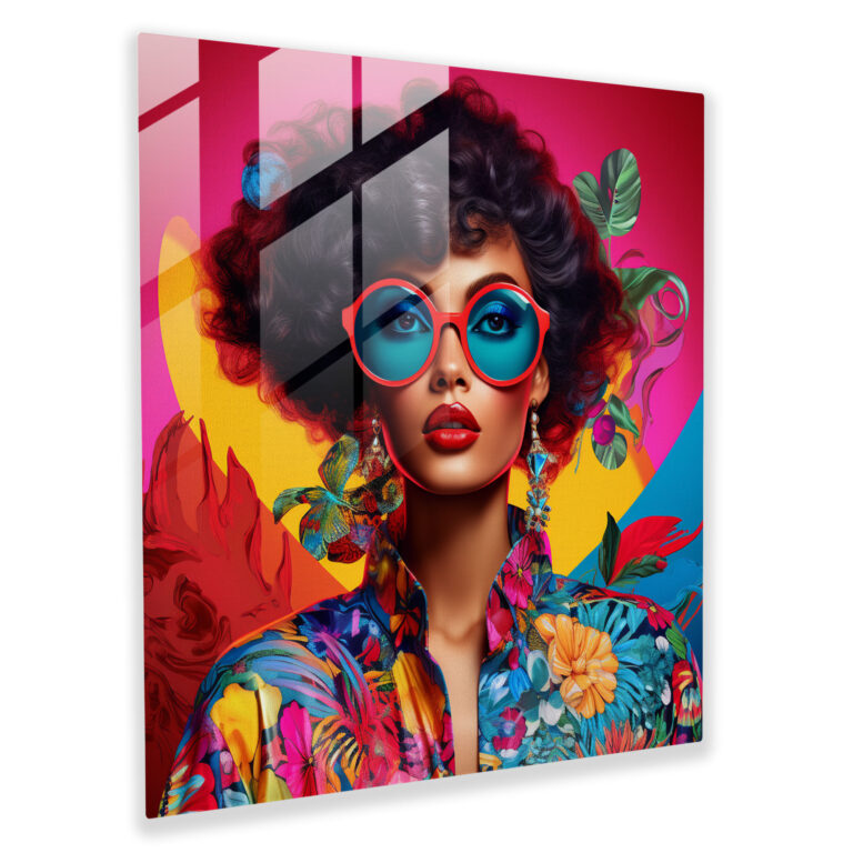 Bohemian Pop Art Woman Glass Print - Bohemian, Pop Art, Glass Print, Eclectic Accessories