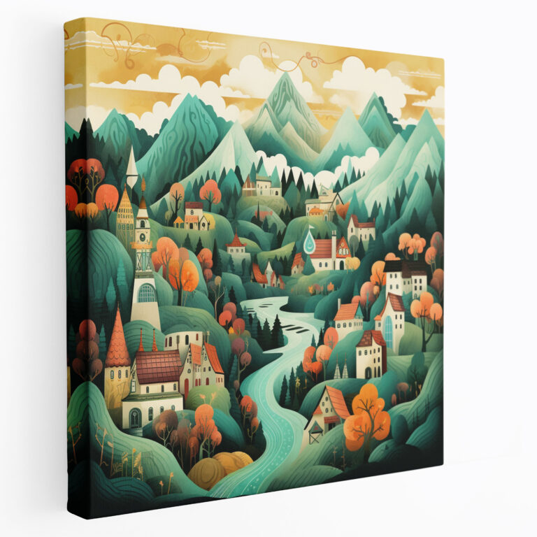 Bohemian Village Canvas Print - Bohemian, Canvas Wall Art, Mountains, Canvas Print
