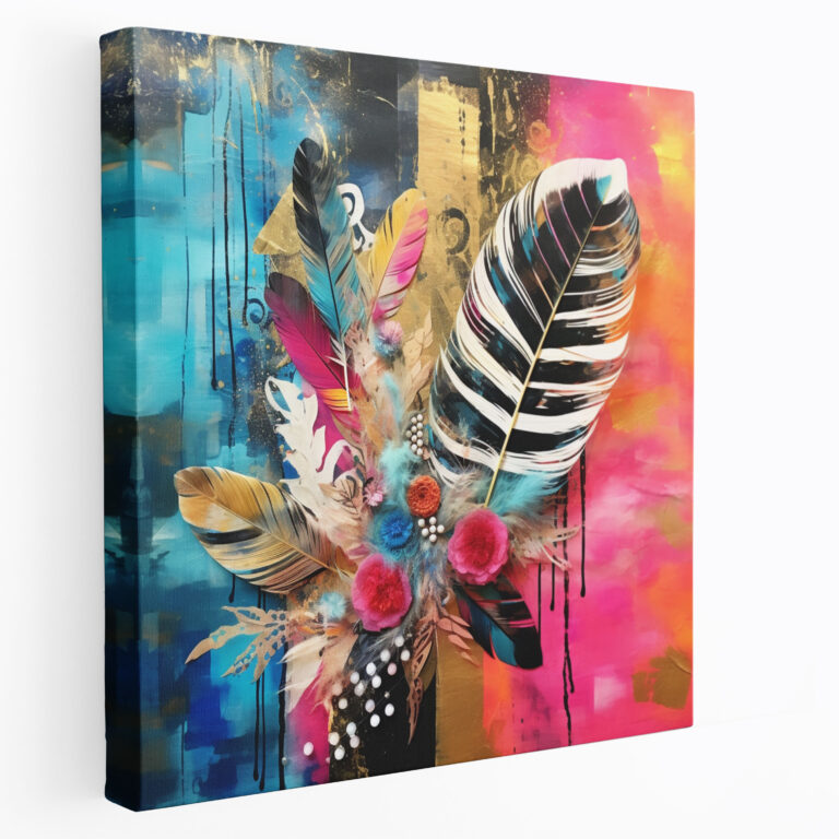 Bohemian Collage Canvas Print - Bohemian, Feathers, Home Decoration, Canvas