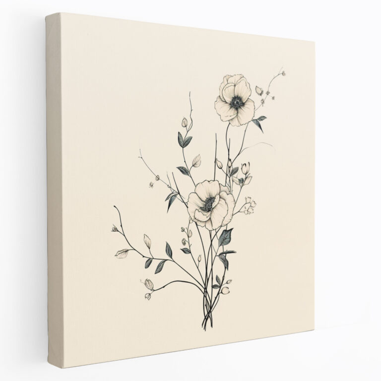 Bohemian Line Art Canvas Print - Bohemian, Line Art, Canvas Wall Art, Flowers