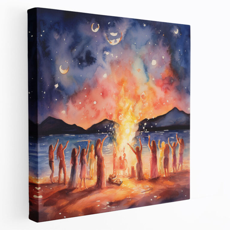 Bohemian Moonlit Beach Canvas Print - Bohemian, Moonlit Beach, Home Decoration, Bohemian Art