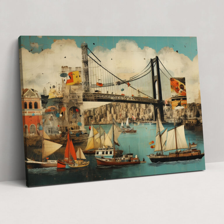 Bosphorus Bridge Wall Decoration - Bosphorus Bridge, Canvas Print, Collage Of Vintage Postcards, Diverse Interpretations