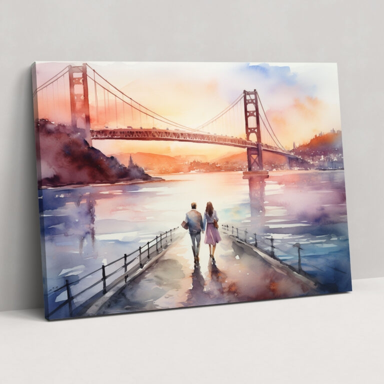 Bosphorus Bridge Romantic Watercolor Painting - Bosphorus Bridge, Sunset, Bosphorus Bridge, Wall Art