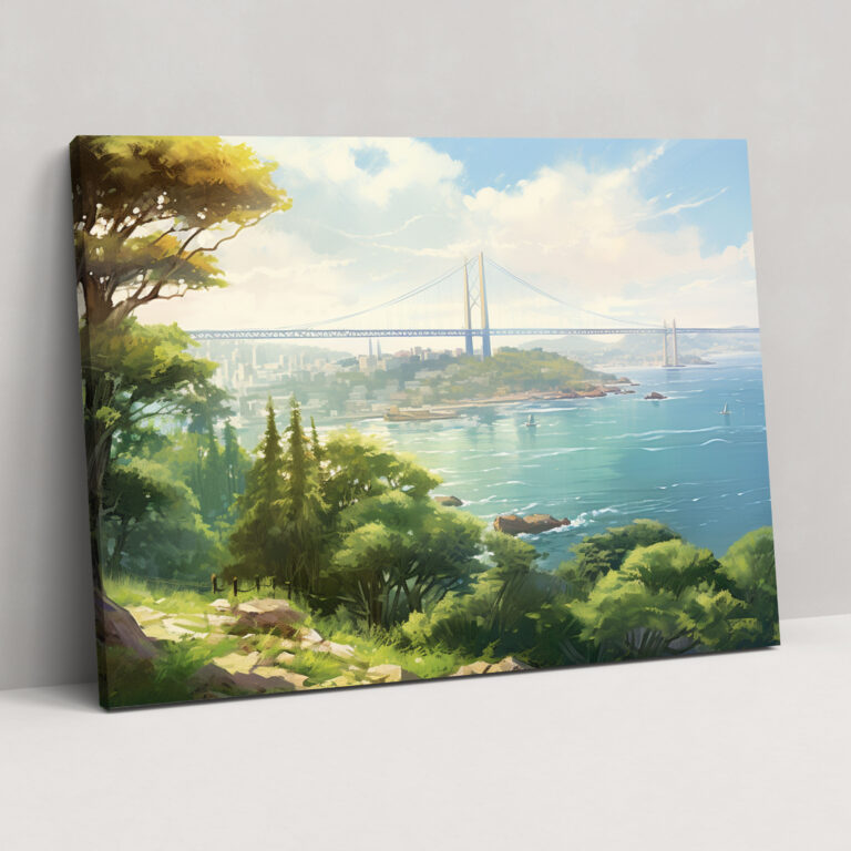Bosphorus Bridge Wall Art - Bosphorus Bridge, Canvas, Lush Greenery, Impressionist Landscape Painting