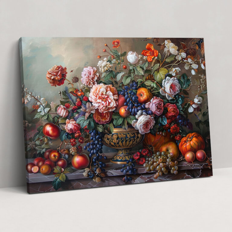 Floral Still Life Baroque Style Painting Canvas Print - Baroque, Fruits, Flowers, Home Decoration