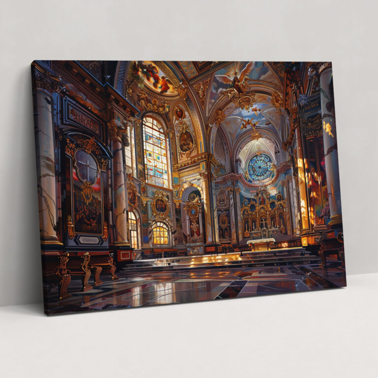 Church Interior Baroque Style Painting Canvas Print - Baroque, Stained Glass Windows, Church Interior, Canvas Print