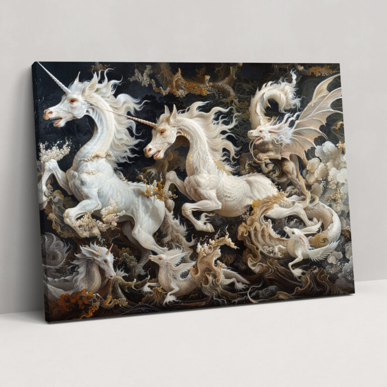 Mythological Creatures Baroque Style Painting Wall Decoration - Baroque, Baroque Style Painting, Dragons, Canvas Wall Art