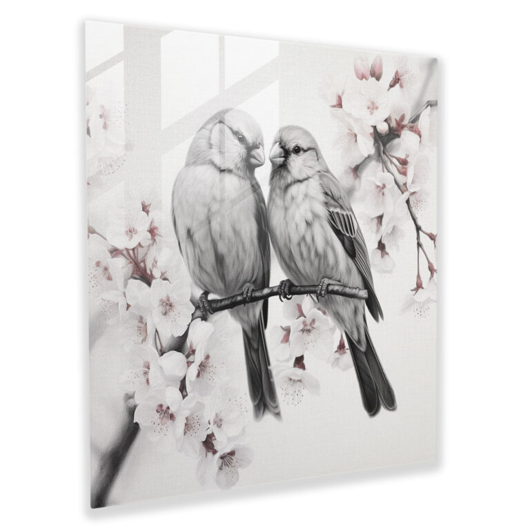 Whimsical Romance Glass Print - Realistic Charcoal Sketch Glass Wall Art - Modern Art Work Home Decoration