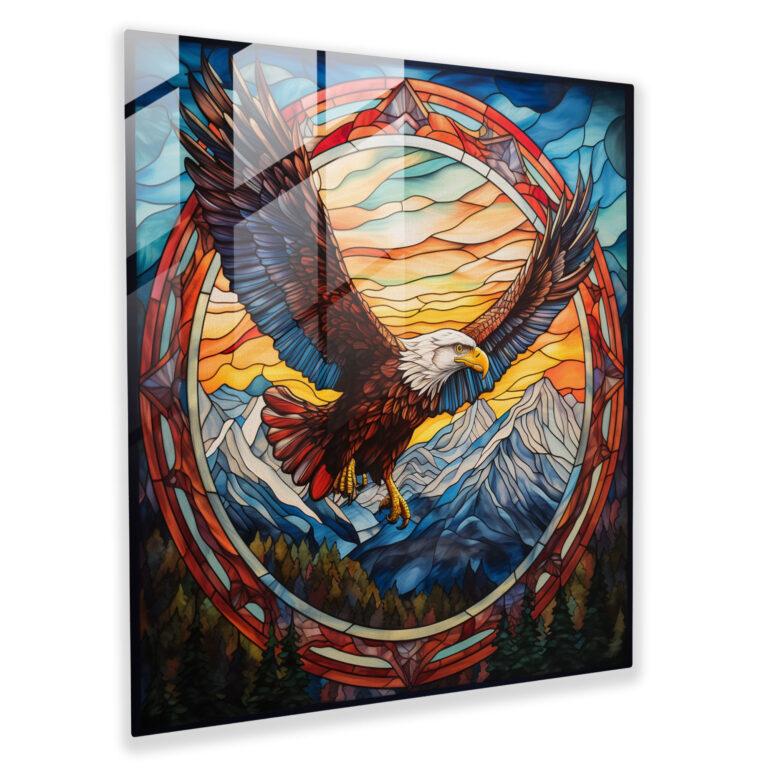 Mountain Majesty Glass Print - Realistic Stained Glass Window Glass Wall Art - Modern Art Work Home Decoration
