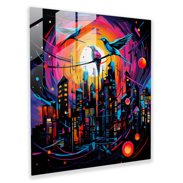 Electric Pop Art Glass Print - Avian Neon Euphoria - Wall Decor with Modern Artwork