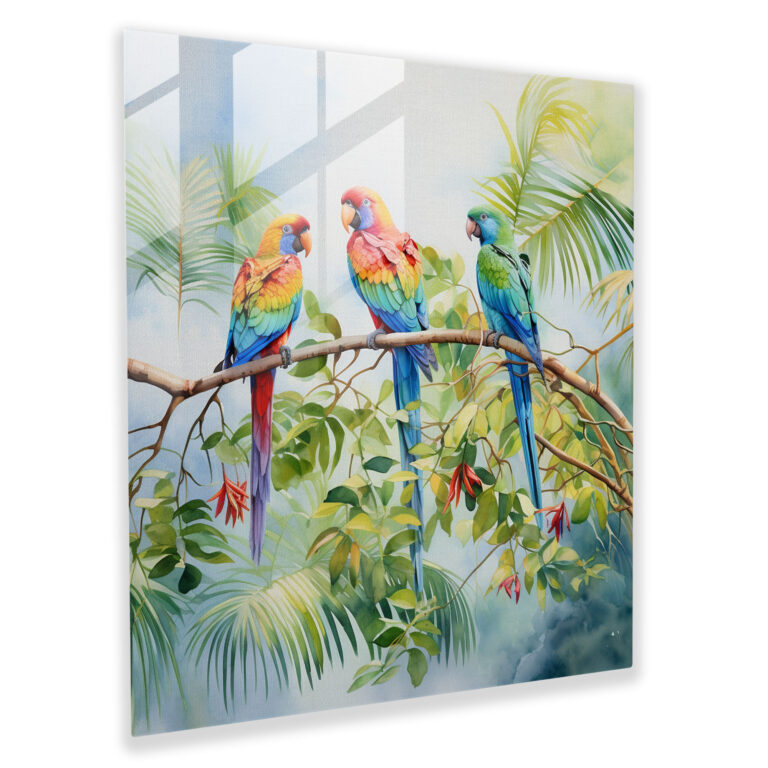 Exquisite Tropical Birds Glass Print Wall Decor