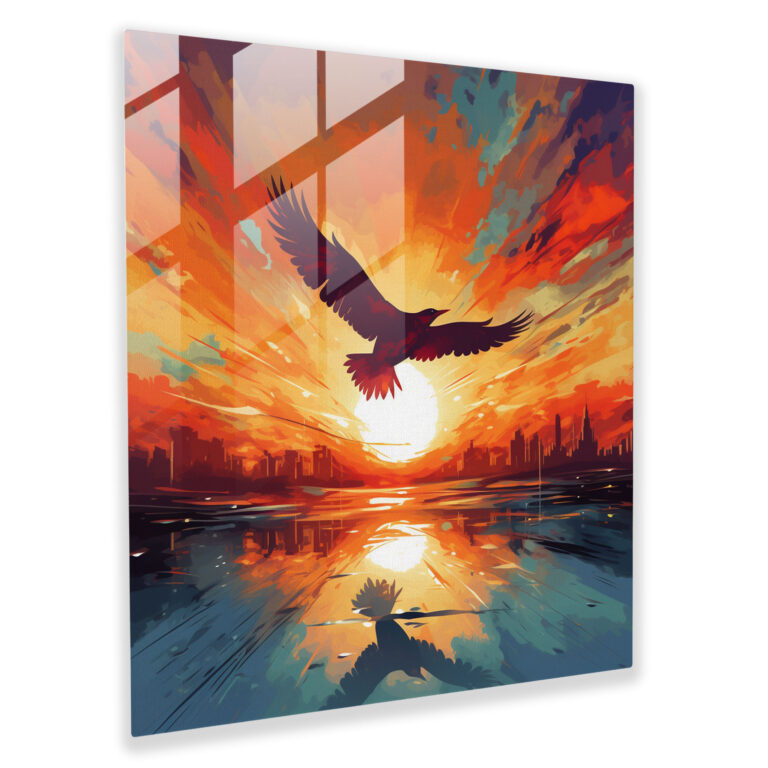 Elegant Sunset Bird Silhouette Glass Print