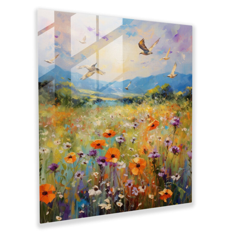 Tranquil Meadow Birds Glass Print