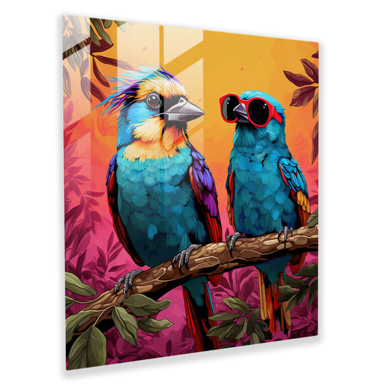 Vibrant Pop Birds Glass Wall Decoration
