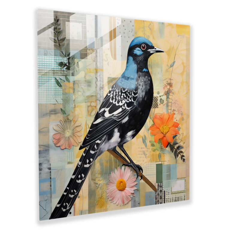Contemporary Glass Print - Vintage Birds and Geometric Patterns - Mixed Media Glass Wall Art Home Decoration