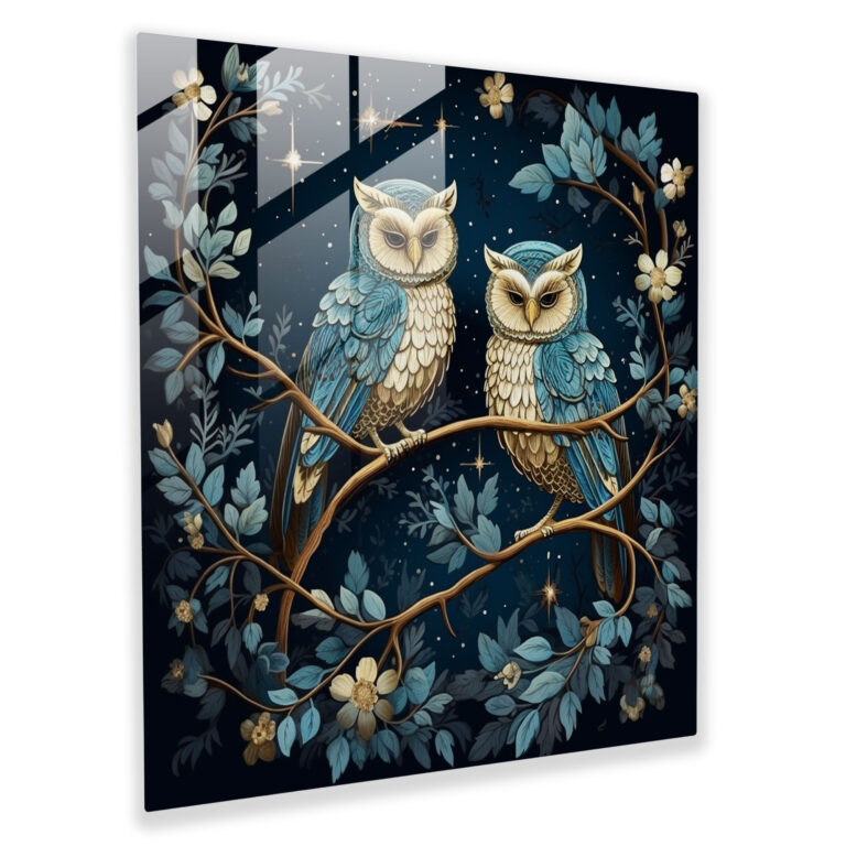 Whimsical Glass Print - Owl Guide in Moonlit Forest - Folklore-Inspired Glass Wall Art Home Decoration