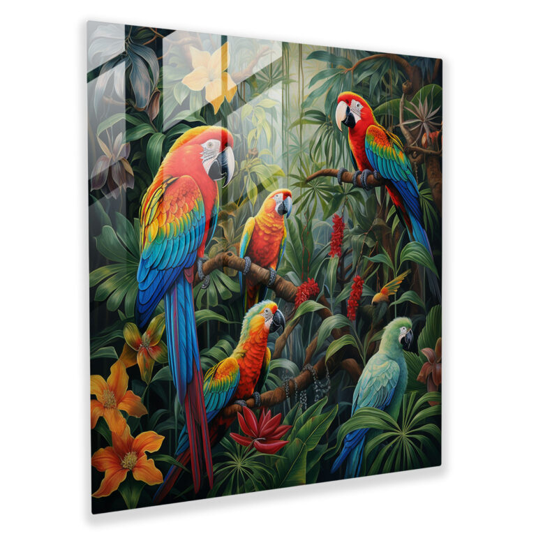 Captivating Glass Print - Tropical Parrot Fantasy Glass Wall Art
