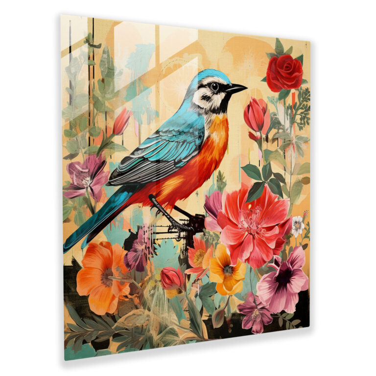 Eclectic Aviary Glass Print: Retro-Inspired Collage Glass Wall Art, Home Decoration, Wall Decor, Glass Art, Modern Artwork