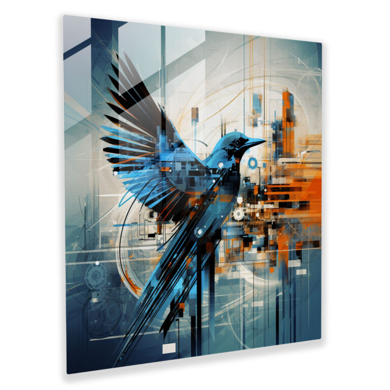 Avian Nexus Glass Print: Futuristic Digital Artwork Glass Wall Art, Home Decoration, Wall Decor, Glass Art, Modern Artwork