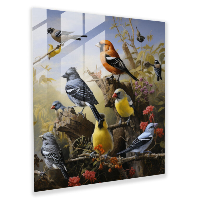 Avian Symphony Glass Print: Realistic Nature Painting Glass Wall Art, Home Decoration, Wall Decor, Glass Art, Modern Artwork