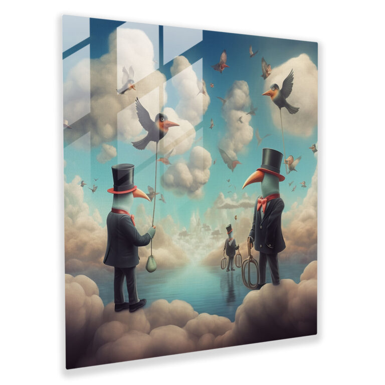 Enchanting Glass Print - Aviary Dreams: Surreal Digital Art Glass Wall Decoration