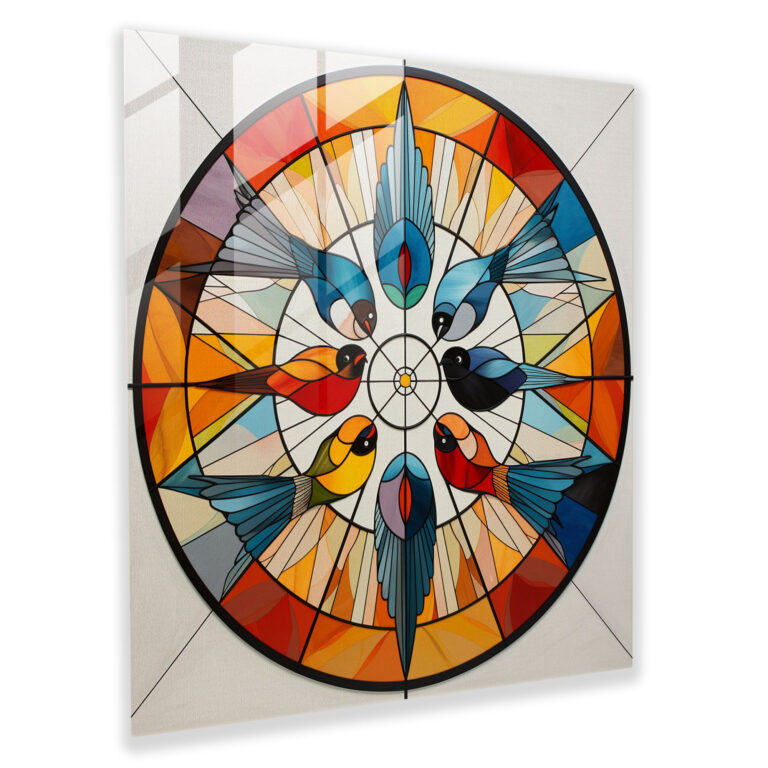 Captivating Glass Print - Avian Harmony: Geometric Abstraction Glass Wall Decoration