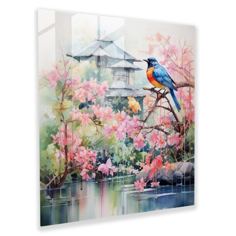 Enchanting Glass Prints of Vibrant Avian Haven - Contemporary Watercolor Glass Wall Art - Home Decoration and Wall Decor - Modern Artwork