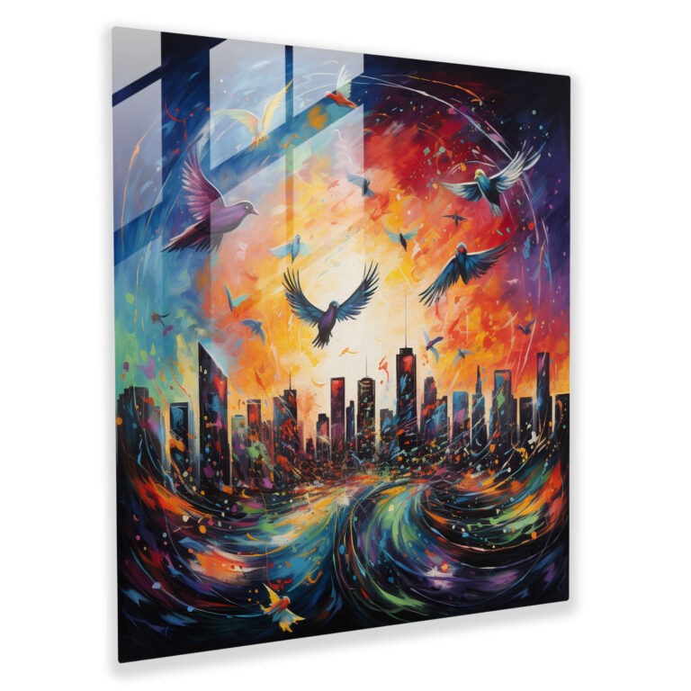 Captivating Glass Prints of Urban Avian Splendor - Abstract Acrylic Painting Glass Wall Art - Home Decoration and Wall Decor - Modern Artwork