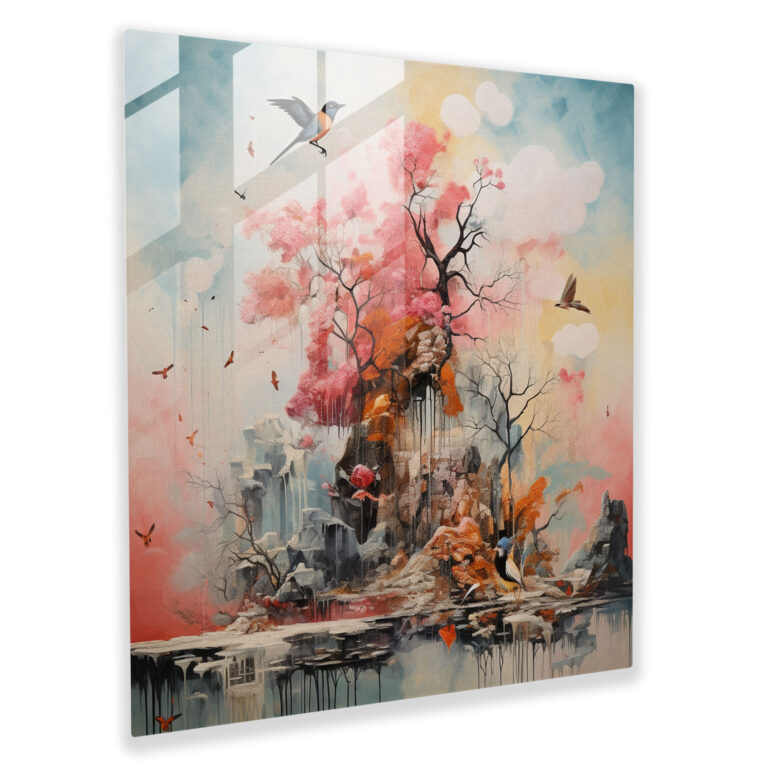Captivating Glass Prints of Surreal Avian Wonderland - Surrealist Mixed Media Glass Wall Art - Home Decoration and Wall Decor - Modern Artwork