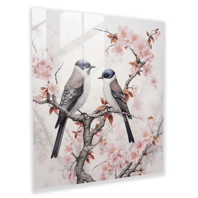 Elegant Glass Prints of Serene Avian Harmony - Japanese-Inspired Ink Painting Glass Wall Art - Home Decoration and Wall Decor - Modern Artwork