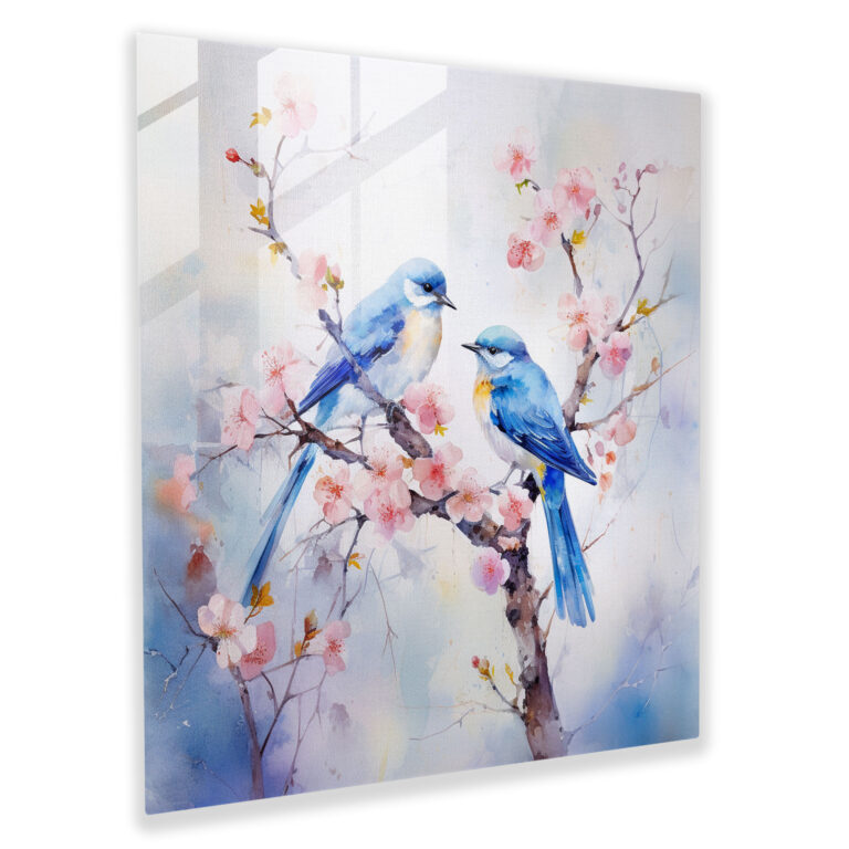 Whimsical Glass Prints - Blooming Flowers with Graceful Birds - Impressionist Glass Wall Art for Home Decoration and Wall Decor - Glass Artwork