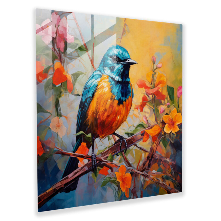 Regal Glass Prints - Majestic Bird on Blooming Tree - Bold Acrylic Glass Wall Art for Home Decoration and Wall Decor - Modern Artwork