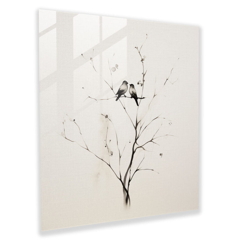 Graceful Silhouettes Glass Prints - Minimalist Birds on Abstract Branches - Ink Glass Wall Art for Home Decoration and Wall Decor - Glass Artwork