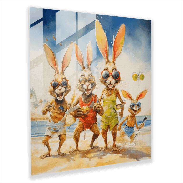 Sophisticated Glass Print - Bugs Bunny and Friends at the Beach - Watercolor Glass Wall Art