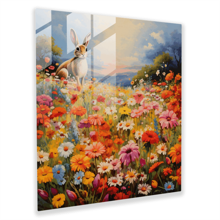 Tranquil Blooming Field Bugs Bunny Impressionist Glass Print Wall Art
