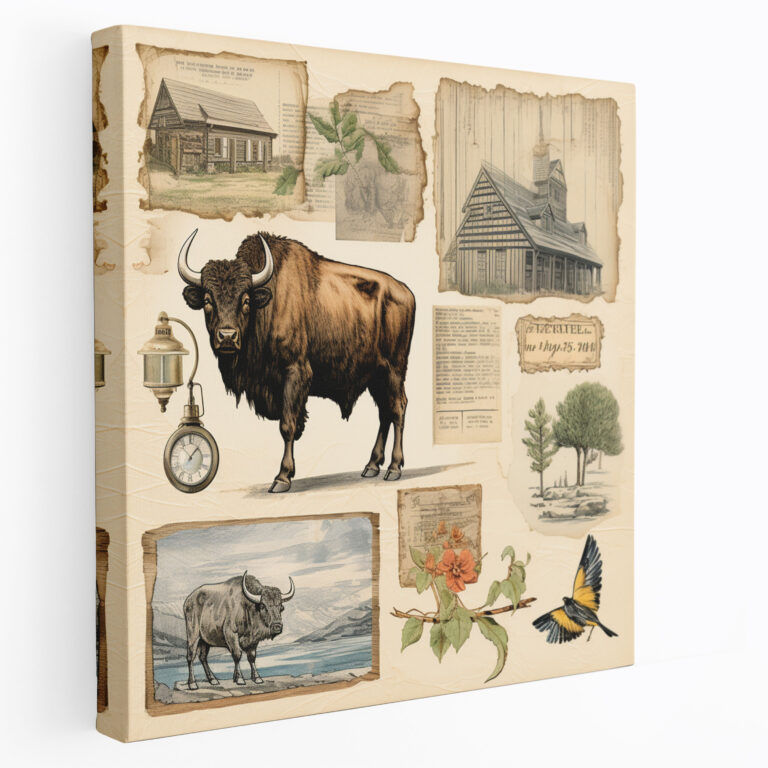 Vintage Buffalo Wall Decoration - Collage Canvas Print - Buffalo, History, Canvas Wall Art, Wall Art