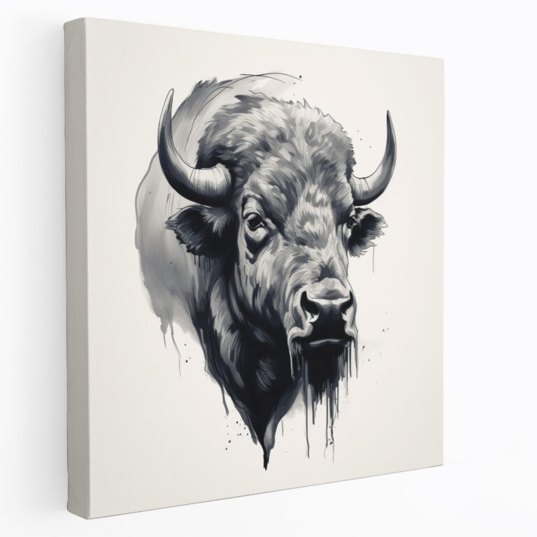Buffalo Wall Decoration - Minimalist Black And White Canvas Print - Buffalo, Wall Decoration, Side Profile, Home Decoration